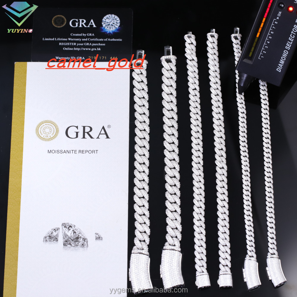 RTS Cuban Bracelet 6mm13mm Iced Out Moissanite Diamond Chain S925 Sterling Silver Cuban Link Chain Men Bracelet