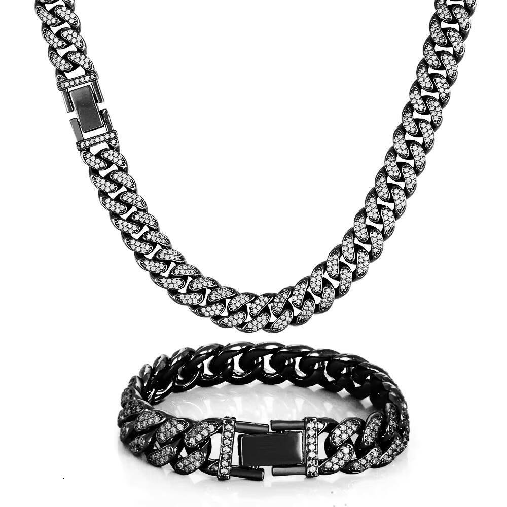 Nuoya Custom Hip Hop Necklace 18K Gold Plated Two Row CZ Diamond Cuban Chain Miami Iced Out Jewelry for Women