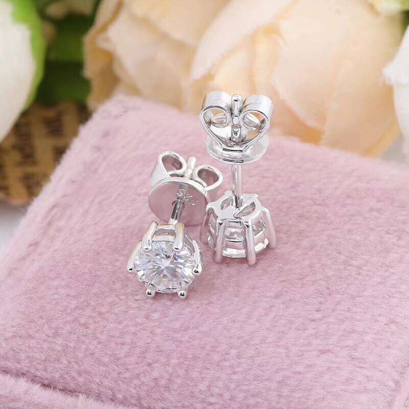 D Color 0.5ct VVS Moissanite Stud Earrings High Shine Daily Wear Sterling Sier Jewelry Women Push Back for Party Gift