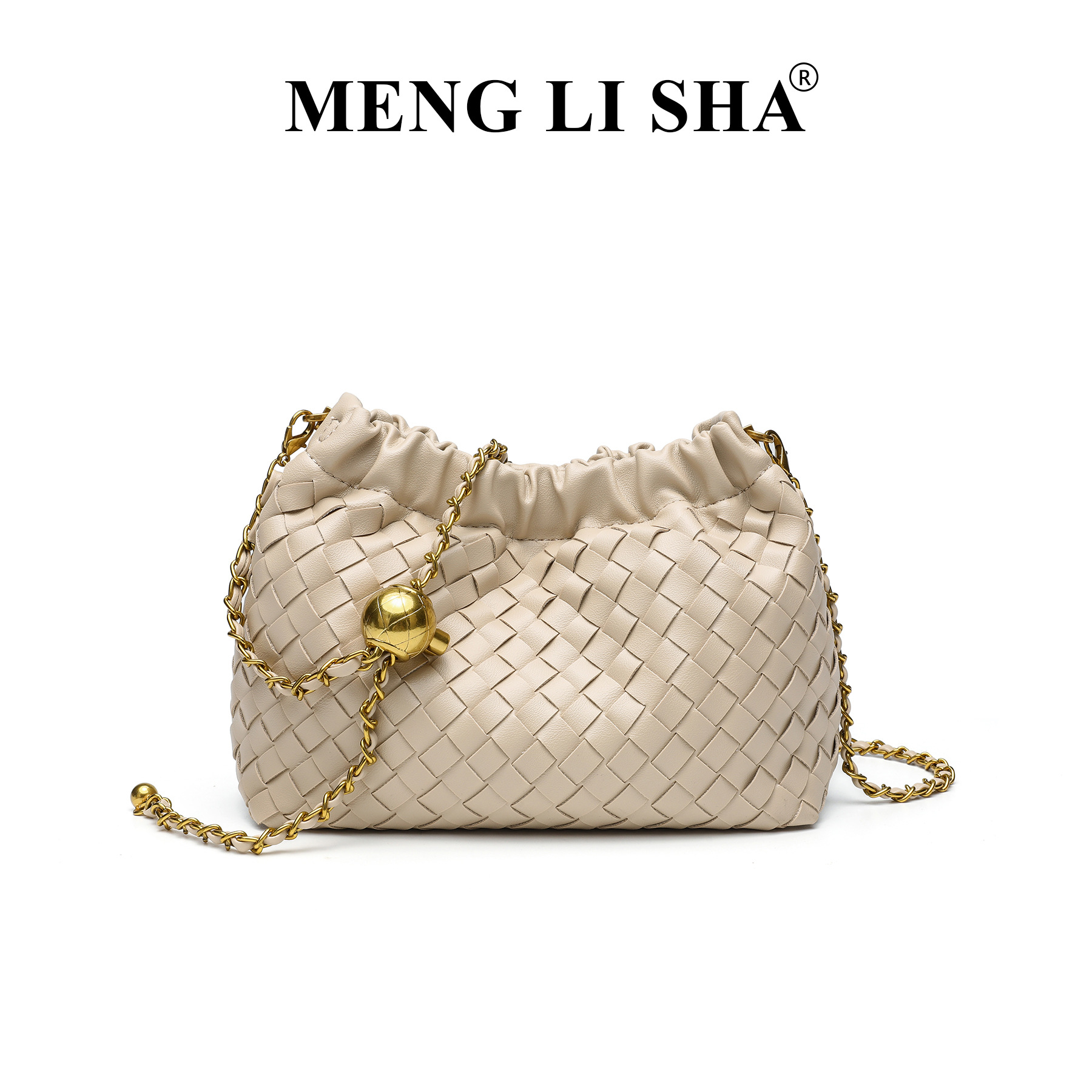 2025 New Fashion Gold Ball Charm Crinkled Cloud Bag, Handmade Woven Crossbody Chain Bag for Women