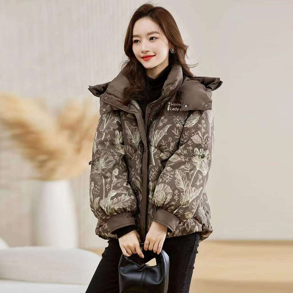 High-End Luxury Small Jacket for Women Winter New Printed Petite Thickened Slimming Melard Cotton Coat
