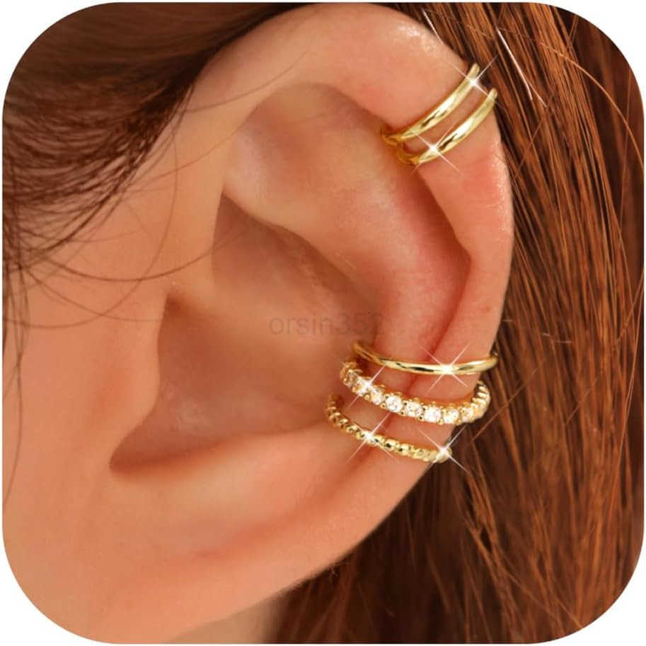 4 Pairs Ear Cuffs Non Piercing 14K Gold Plated Ear Cuff Earrings for Women Ear Cuff for Non Pierced Ears Clip on Cartilage Earring Adjustable Fake Ear