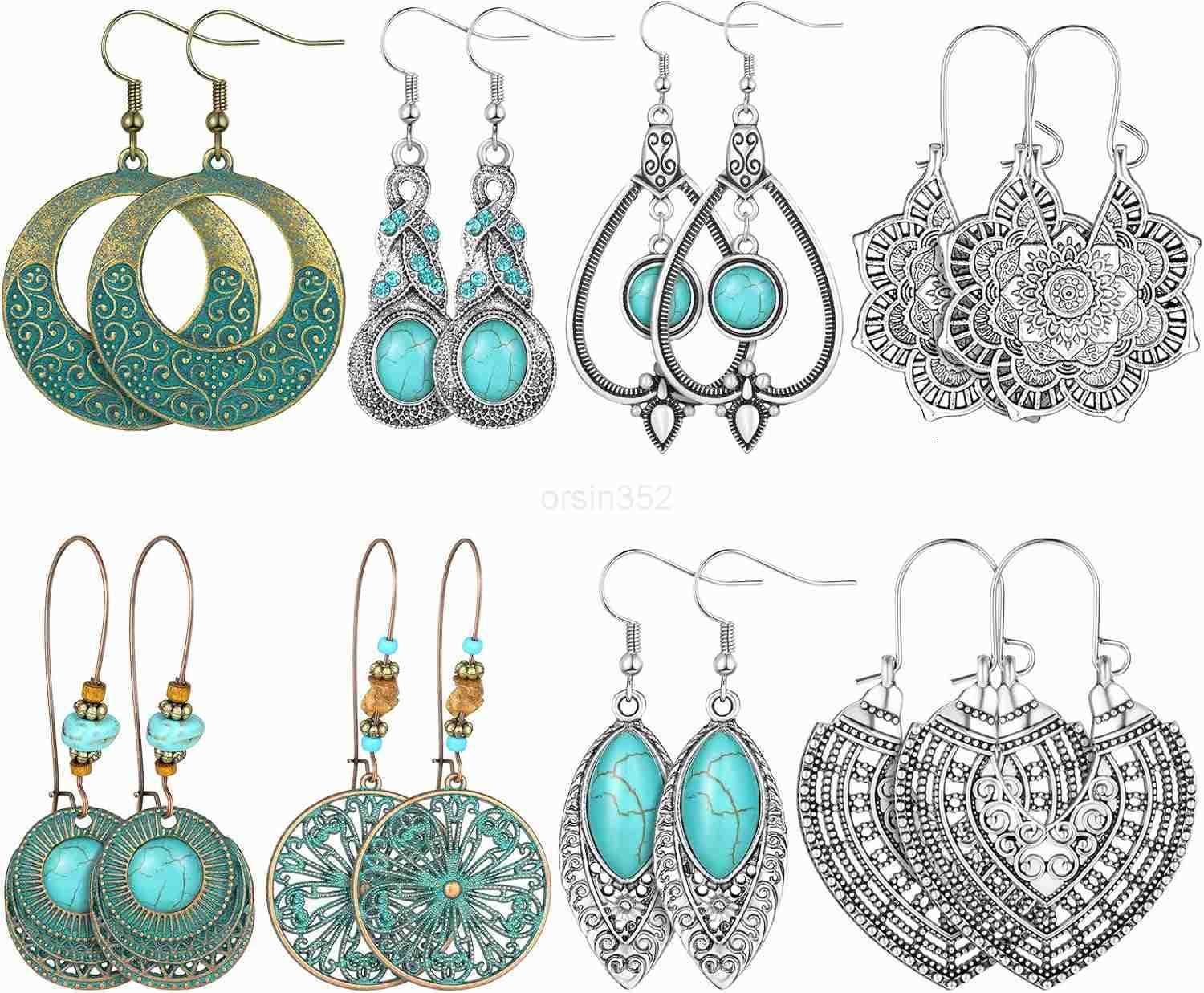 8 Pairs Boho Earrings for Women Vintage Drop Dangle Earrings Set Indian Retro Boho Ear Accessories for Women Girls GiftsW250911