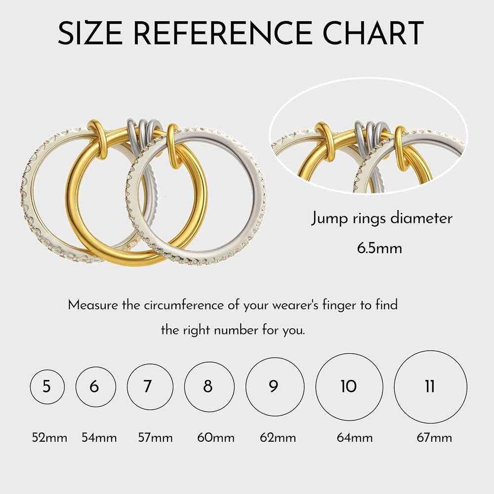 Stackable for Women Non Tarnish,Dainty Plated CZ Cubic Zirconia Rings,Sier and Gold Set,Multi-Link Connected Rings