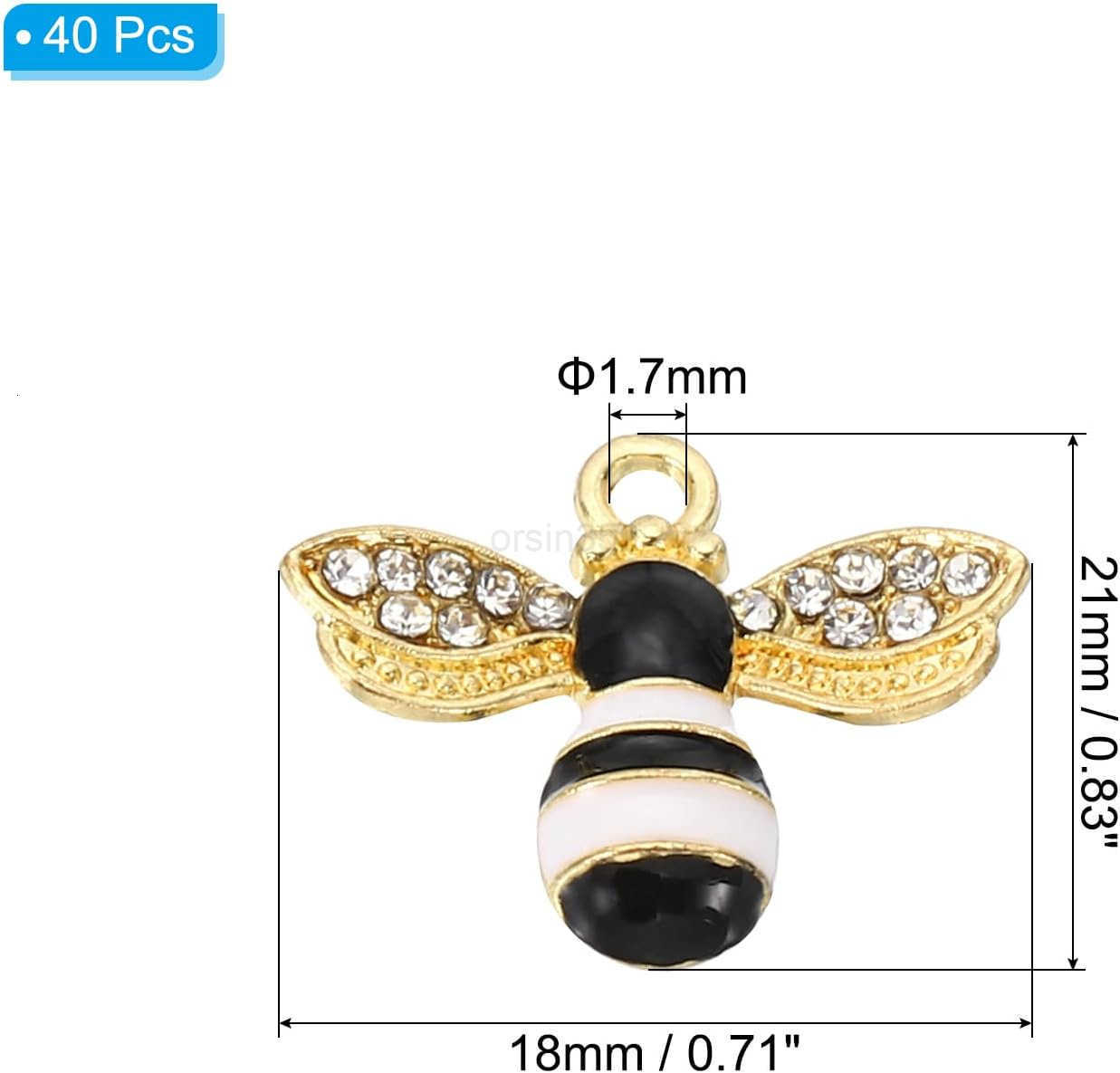 40pcs Bees Charm Bees Charm Pendants Enamel Resin Alloy Rhinestone for Jewelry Making s EarringW250911