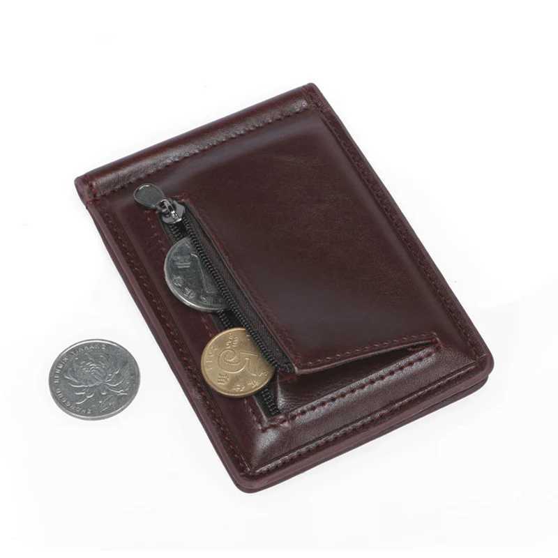 New Mini Mens Leather Money Clip Wallet With Coin Pocket Thin Purse For Man Magnet Hasp Small Zipper Money Bag W250911