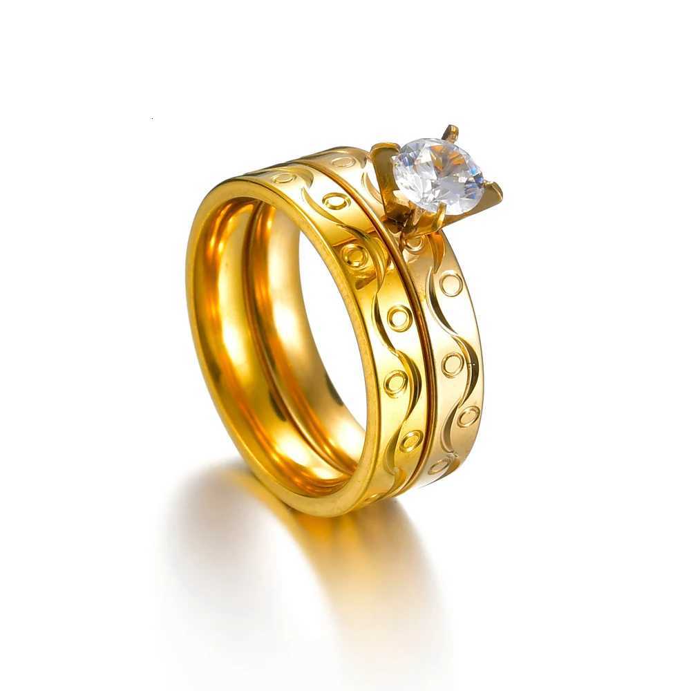 2pcs Wedding Rings for Women Men Couple Promise Band Set Crystal Stainless Steel Engagement Jewelry Dropshipping for Lovers W250911