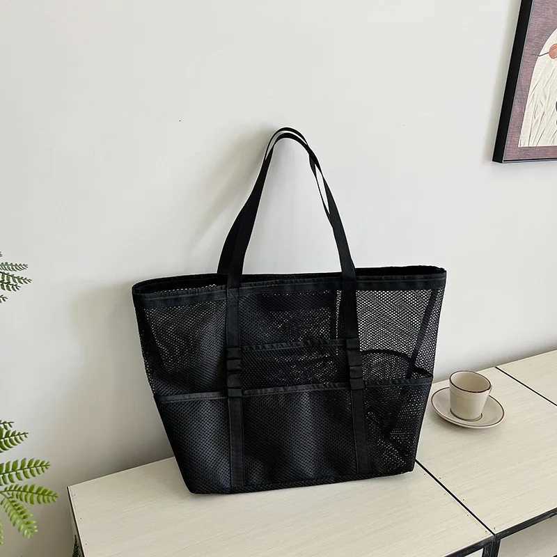 Oversized Shoulder Tote Bags For Women Mesh Fabric Hollowout Multipocket Big Capacity Shopper Beach Handbags 2024 Summer W250911