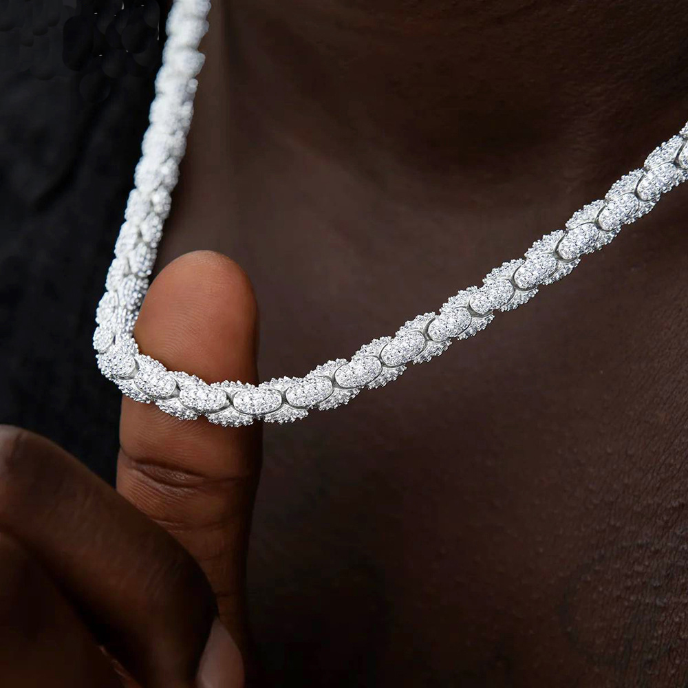 Hip Hop Punk Mens Cuban Chain Necklace Full 5A Zircon White Gold Plated Jewelry