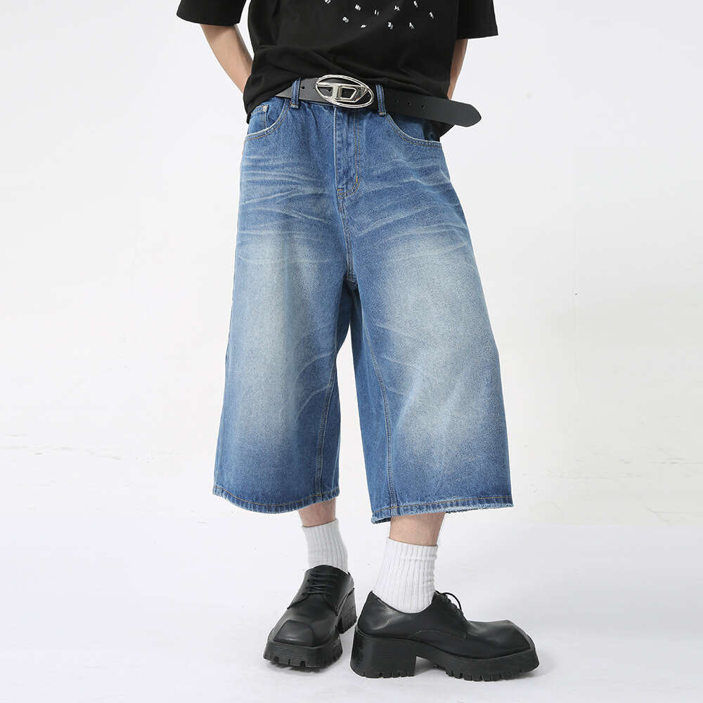 Men's Clothing| Summer New Casual Straight Loose Wide-Leg Cropped Jeans Trend
