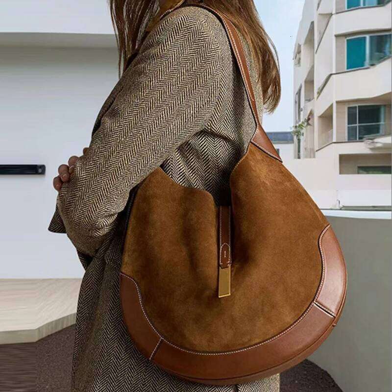 Retro Women's Armpit Suede Design Tote Hot Selling Handbag Crescent Shoulder Bag