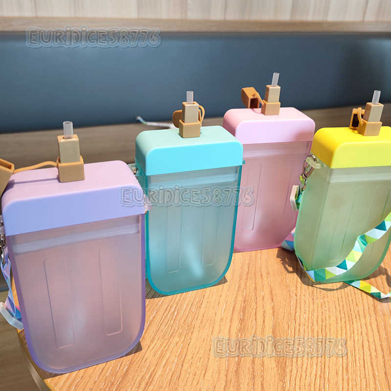 Creative Popsicle Straw Strap Plastic Cup As Material Standard American Standard High Appearance Cold Water Cup H250911