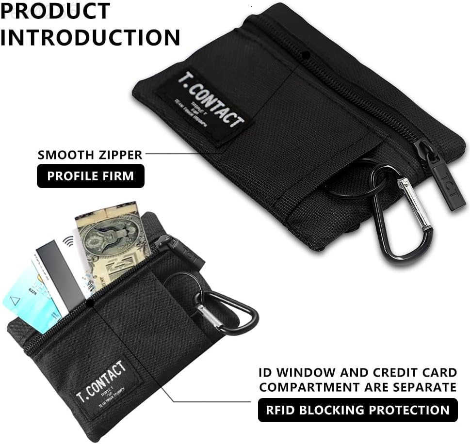 Slim RFID Blocking Zippered Lanyard Wallet Compact ID Holder Coin Purse for Men Women and Kids Lightweight Keychain Card Case with 2 Zippered Pockets 