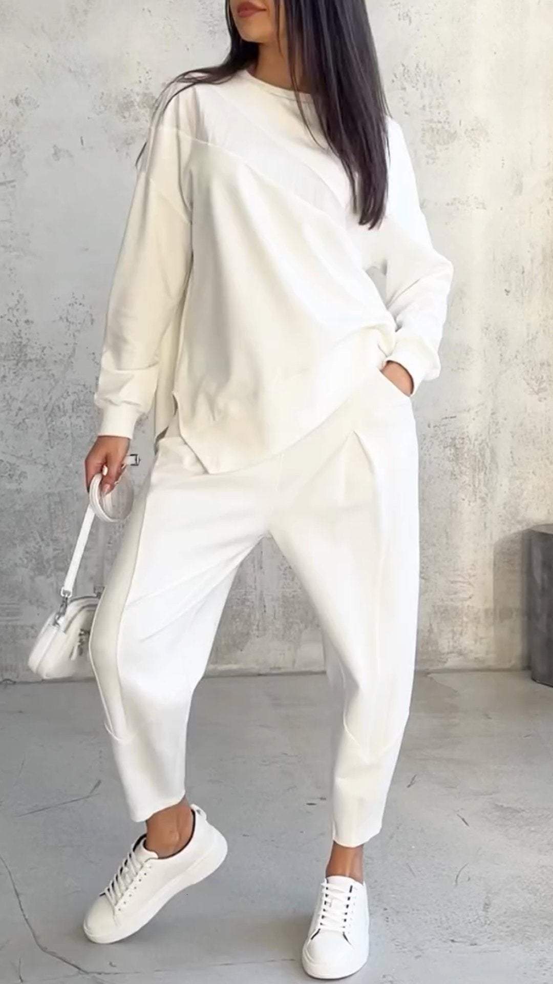 2025 autumn and winter casual round neck loose irregular long sleeved sportswear set, new designer knitted clothing for autumn and winter