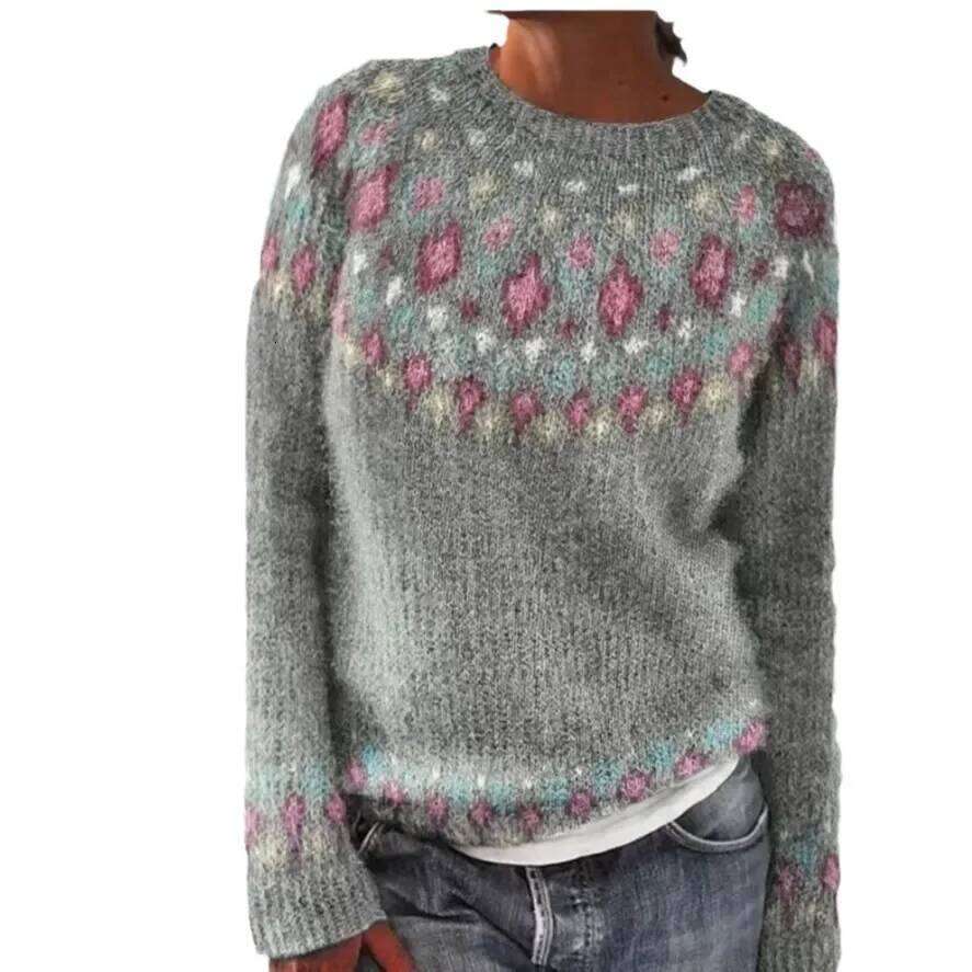 2025 Spring Knitted Women Sweater Print O-Neck Long Sleeve Casual Loose Sweaters Female Winter Elegant Trendy Ladies Clothes
