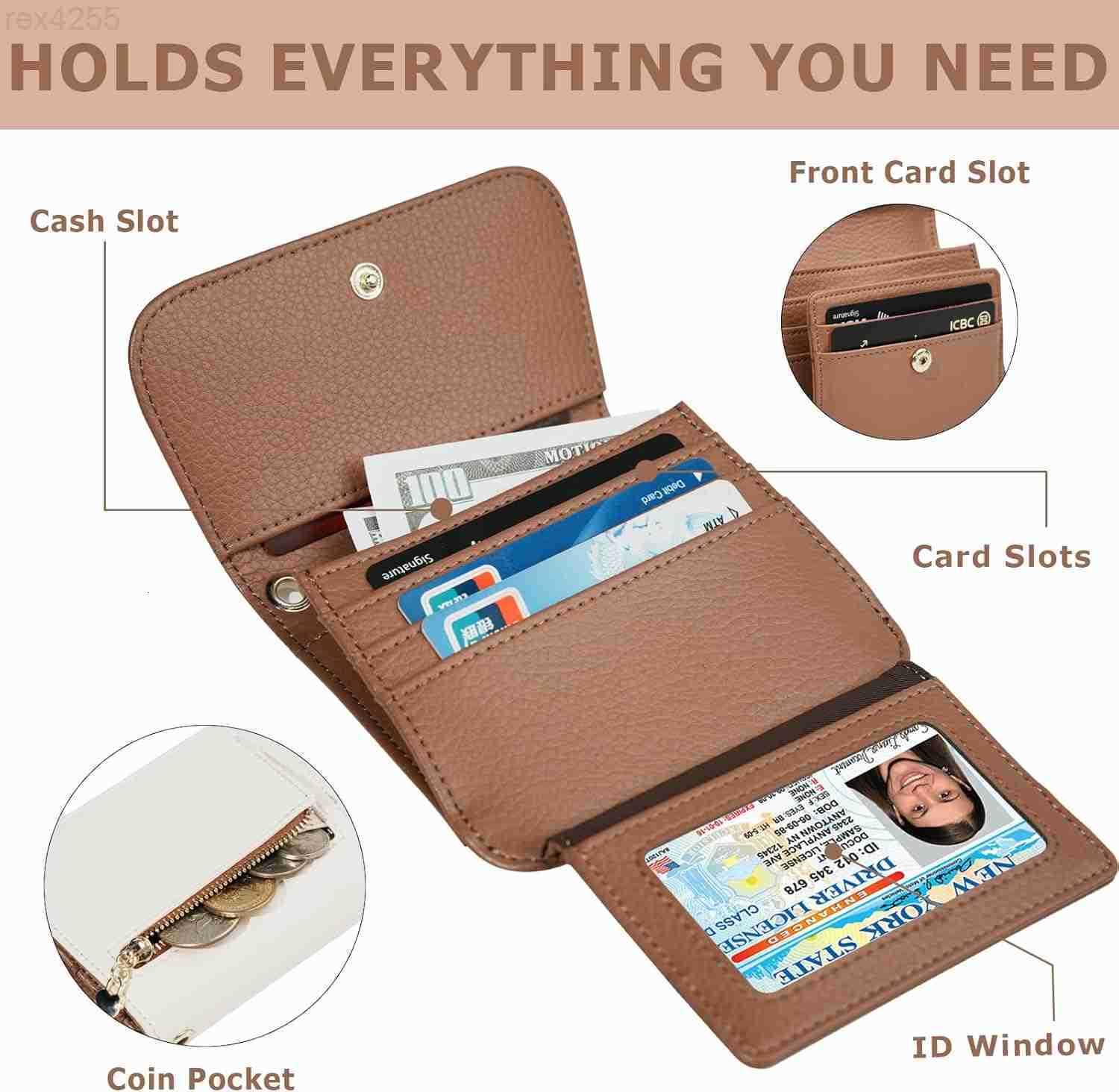 Small RFID Wallet for WomenSlim Wallet with Keychain TriFold Credit Card Holder Wallet with Zipper Coin Pocket and ID Window Mini Wallet for Travel or