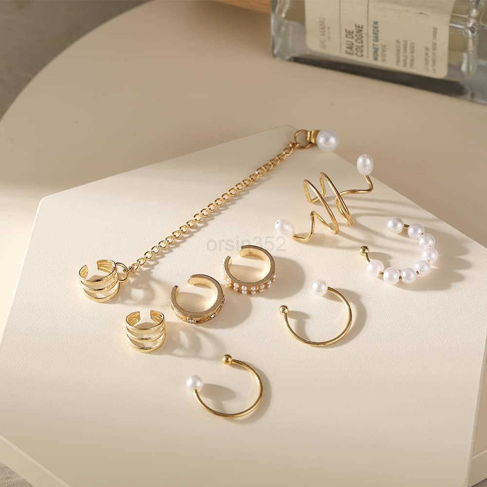 Pearl Ear Cuff Earrings Set for Women Trendy Charm Non Piercing Ear Cartilage Earrings Gold Silver Clip Wrap Earring Pack Jewelry GiftsW250911