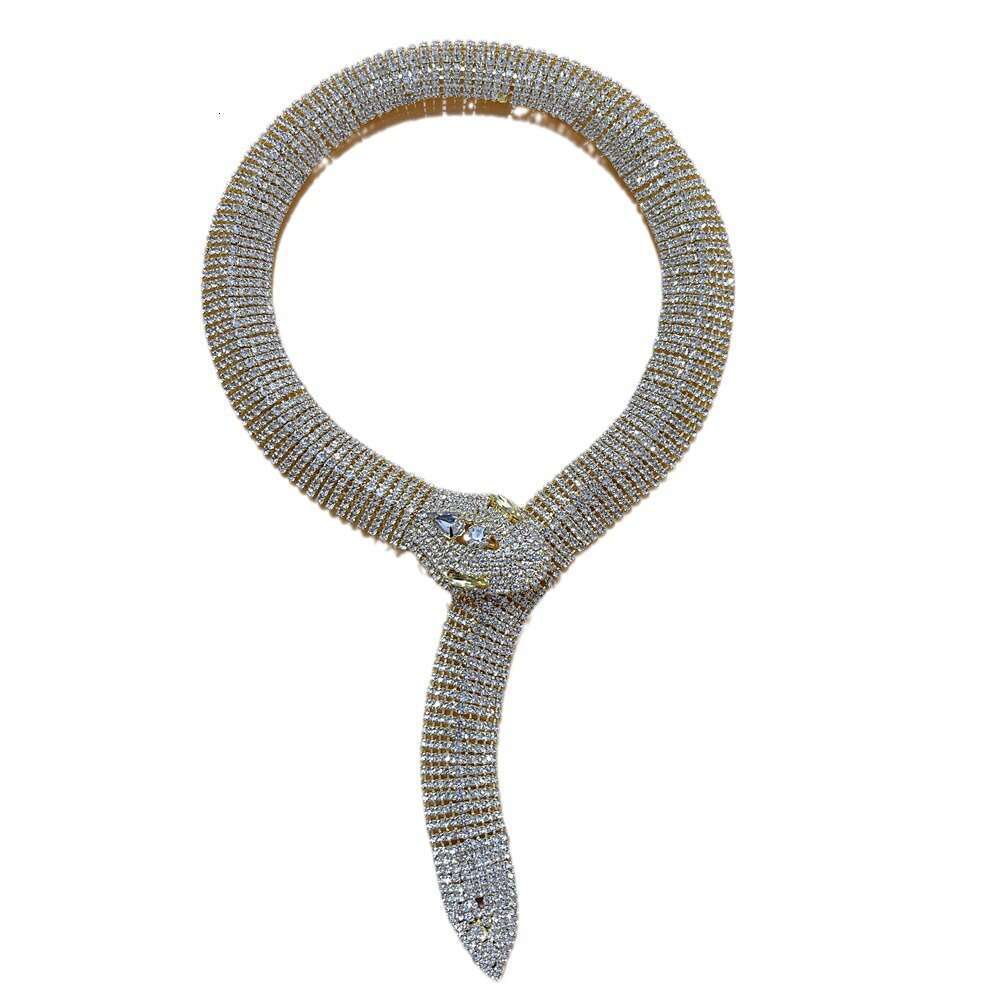 New Accessories Ins Internet Celebrity Style Full Dia Fashion Cross Snake Head Long Necklace