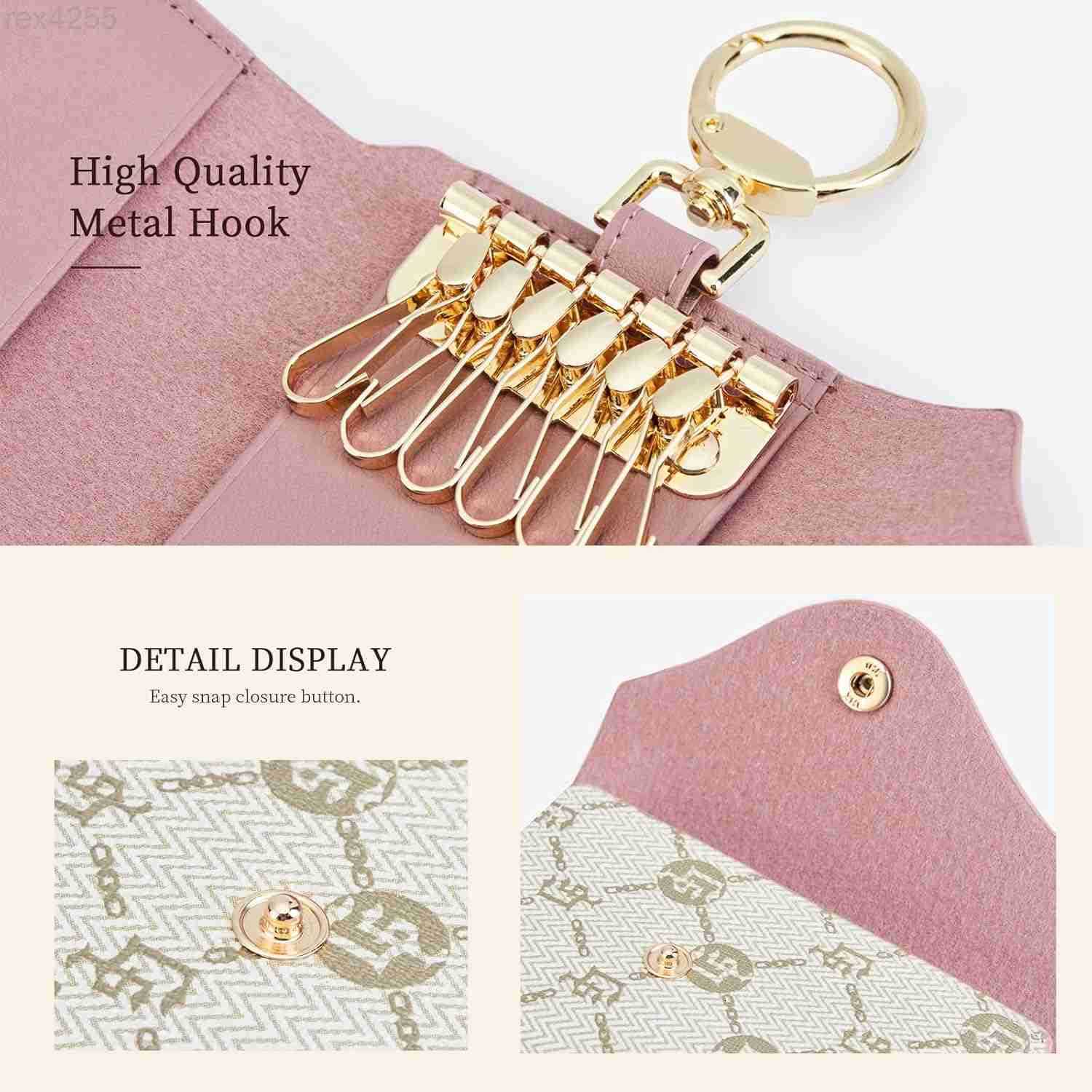 Women PVC Leather Car Key Chain Card Holder Wallet Pouch 6 Hook Snap Closure keys Money Organizer CaseW250910
