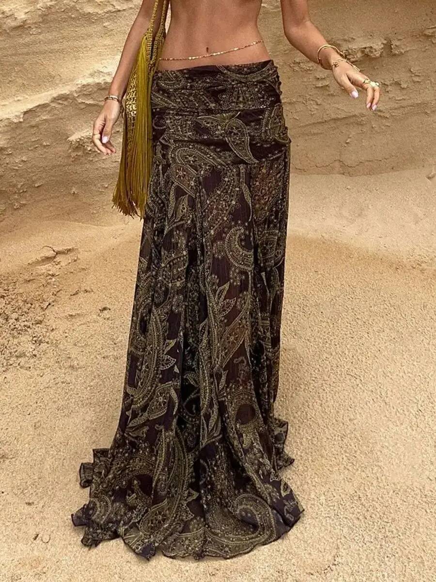 Irregular Printed Big Swing Long Skirts For Women High Waist Buttock Cover A-Line Maxi Skirt Female Vintage Bottom Clothes dongdumaoyi