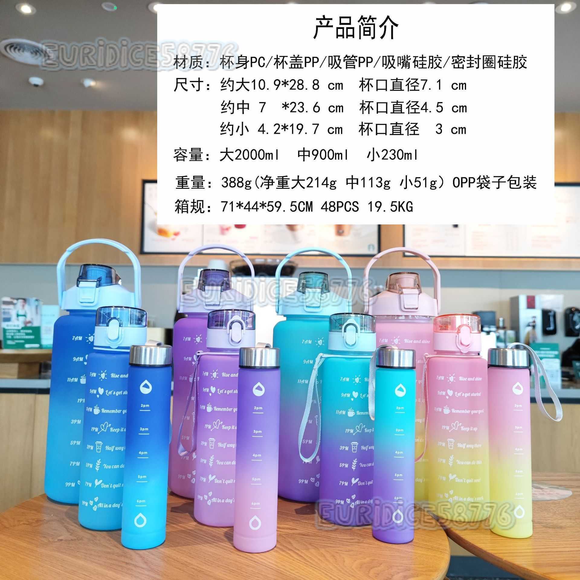 Threepiece Water Bottle Set with Handle Rope Matte Gradient Straw Plastic Water Cup Large Capacity Outdoor Sports Water Bottle H250911