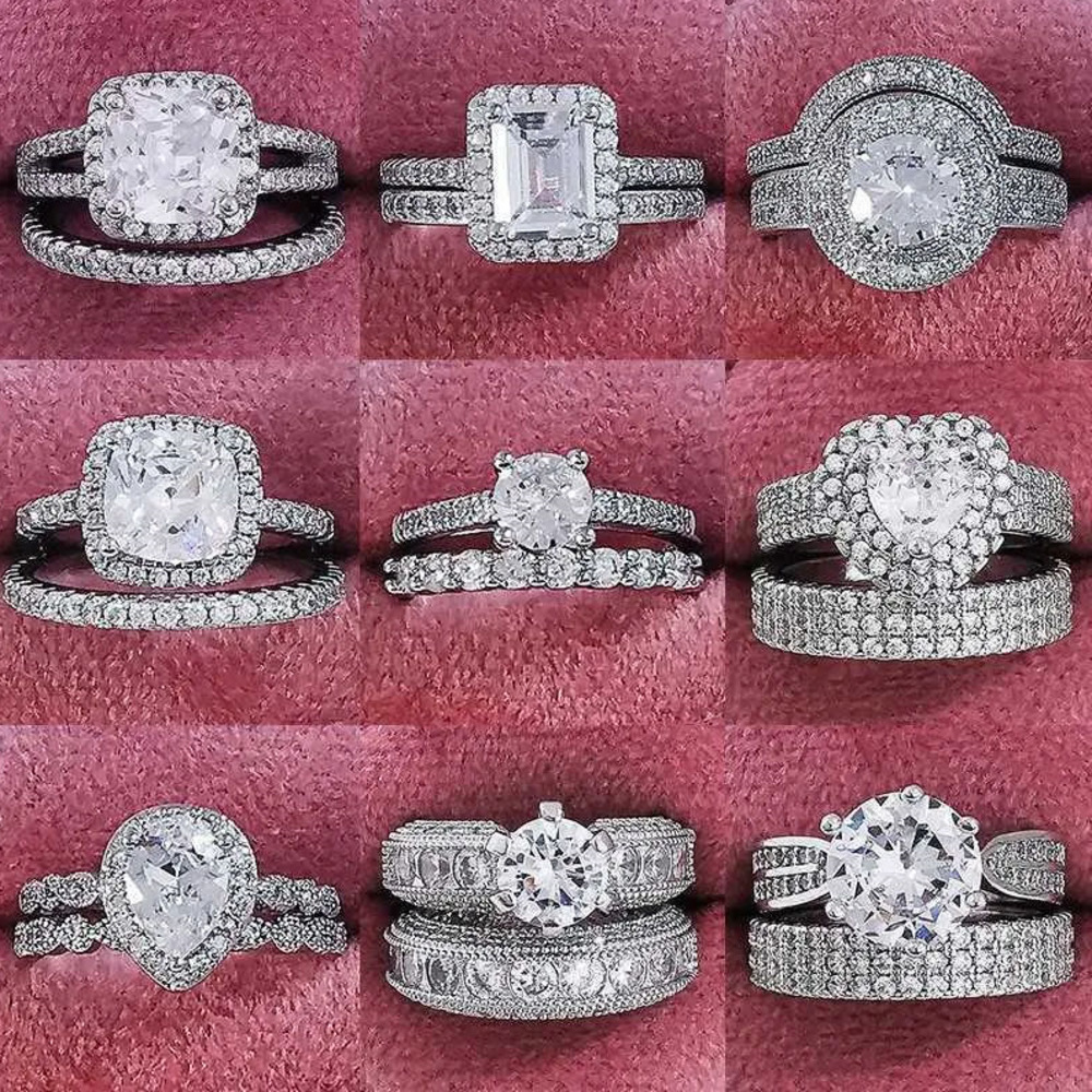 Band Rings Wedding Rings Band Rings 2023 New Luxury 925 Sterling Silver Luxury Big Wedding Rings Set for Bridal Engagement Finger Party Designer Jewelry J230517