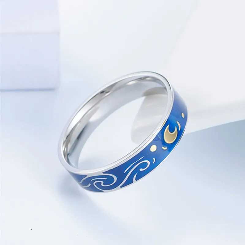 Van Gogh The Starry Night Enamel Couple Rings Stainless Steel Wedding Band Ring for Women Men Size 511 W250911