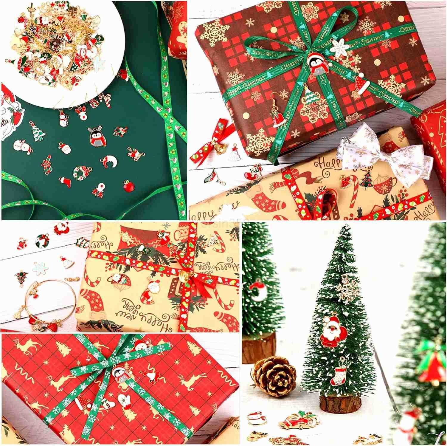 110Pcs Christmas Charms Gold Enamel Jewelry Making Charms Pendant for DIY Xmas Necklace Earring Craft SuppliesW250911