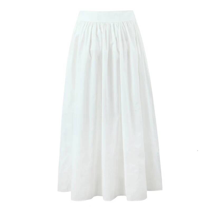 YENKYE 2025 Women Yellow White Cotton Big Swing Long Skirt Vintage High Waist Side Zipper A-line Summer Skirts Holiday dongdumaoyi