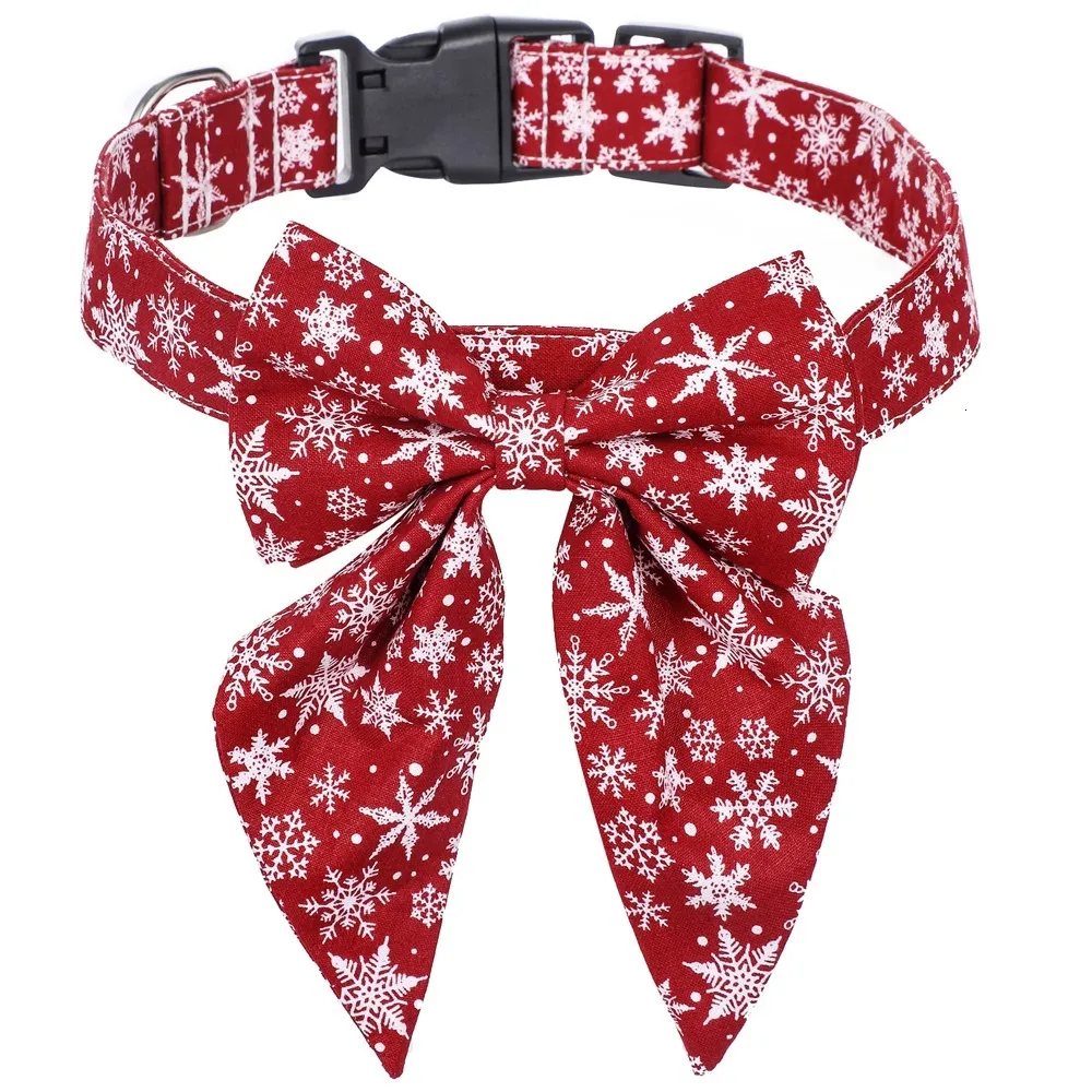 Christmas Dog Collar with Bow Adjustable Cotton Red Green Plaid Bowtie Dog Christmas Collars for Small Medium Large Dog