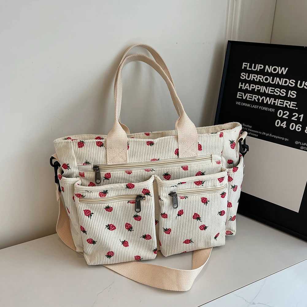 Women Strawberry Shoulder Bag Fashion Corduroy Tote Bag Large Capacity Stylish Crossbody Bag Simple Messenger Bag Chic Hobo Bag W250911