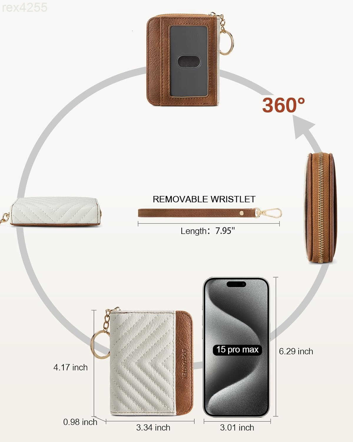 Credit Card Holder Wallet RFID Blocking Leather Small Wallet for Women Zipper Keychain Wallet with Wristlet BeigeBrownW250911