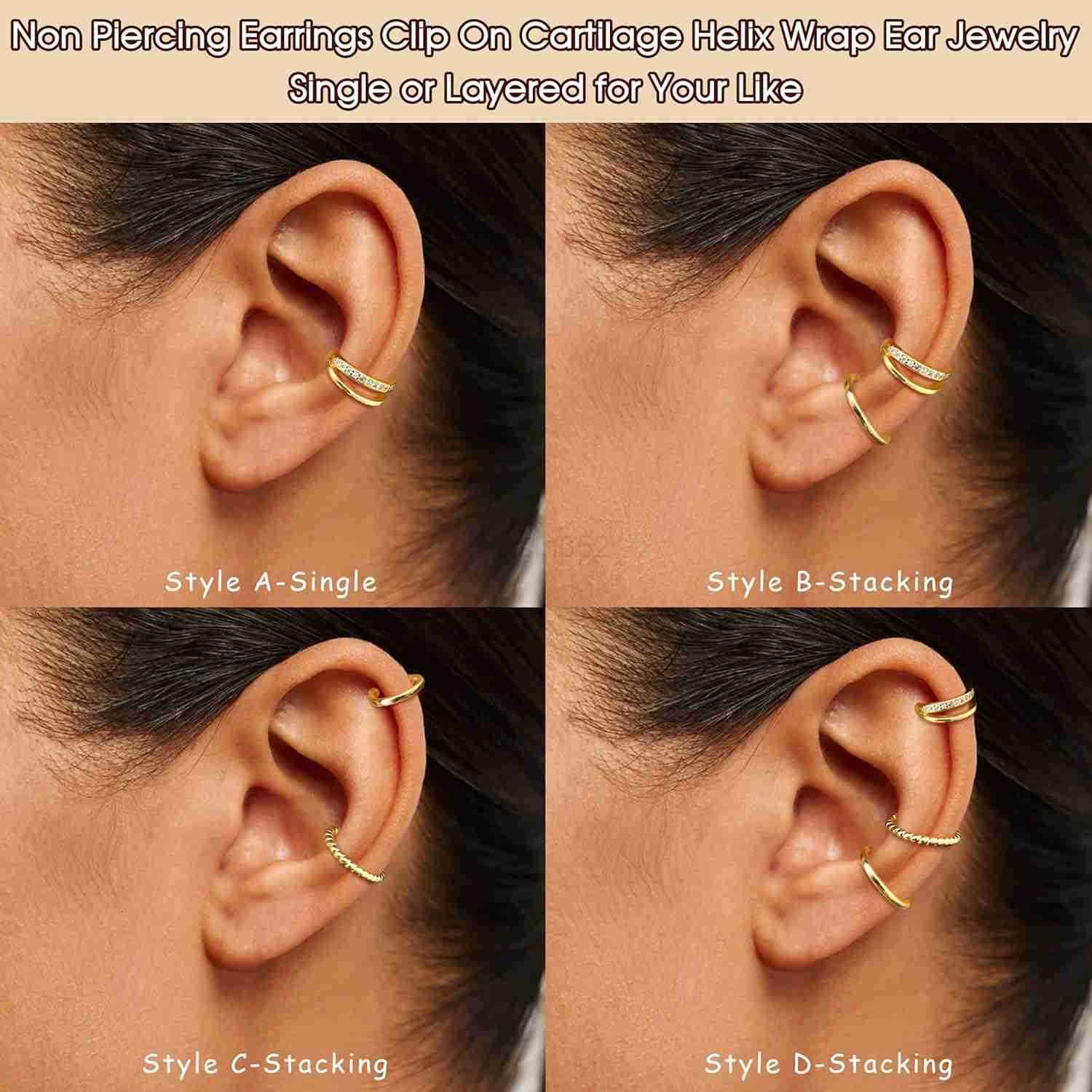Ear Cuff Earrings for Women 14K Gold Plated Ear Cuffs Non Piercing Clip on Cartilage Earring Trendy Fake Earrings Hypoallergenic Huggie Hoop Clip Cuff
