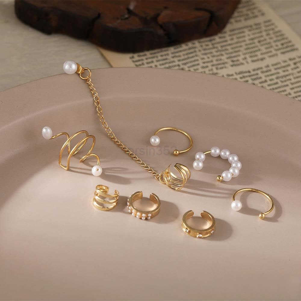 Pearl Ear Cuff Earrings Set for Women Trendy Charm Non Piercing Ear Cartilage Earrings Gold Silver Clip Wrap Earring Pack Jewelry GiftsW250911