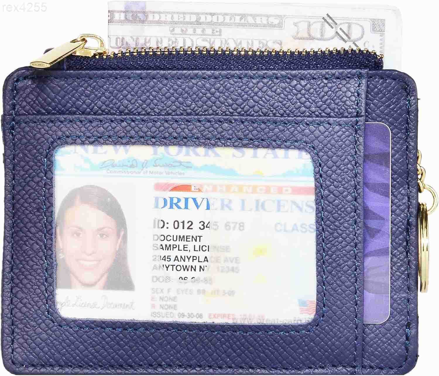 Slim RFID Credit Card Holder for Women Mini Front Pocket Wallet Purse With KeychainW250911