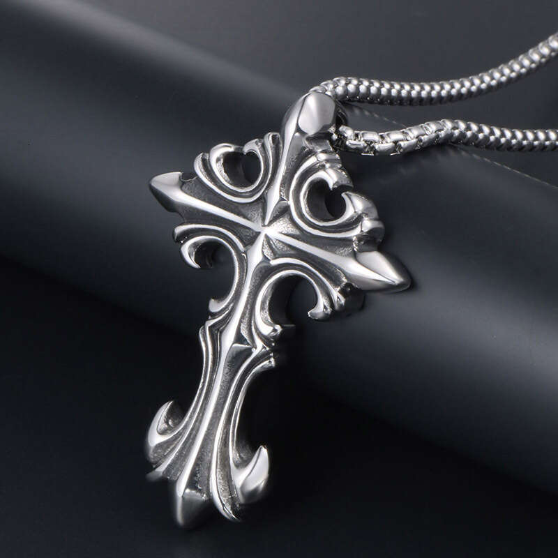 Unique Oversized Jewelry Gothic Couple Cross Flower Pendant Titanium Steel Necklace