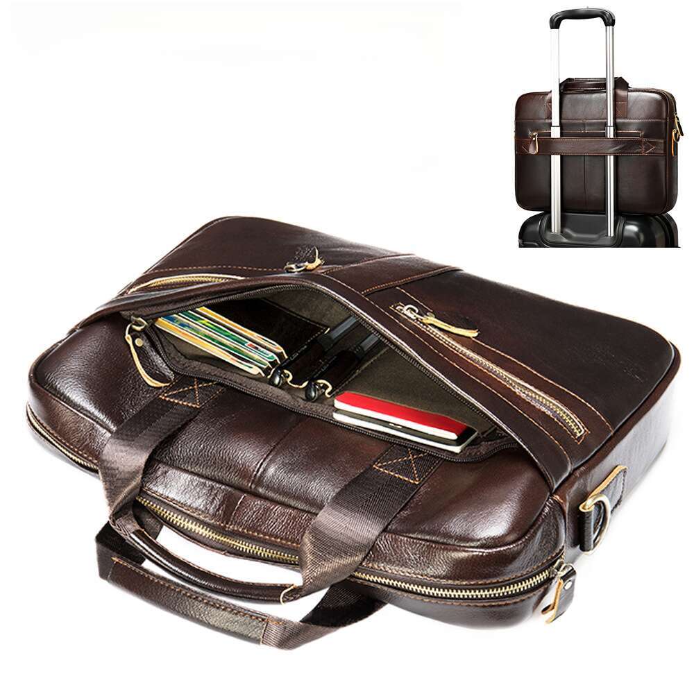 14-inch Laptop Genuine Leather Briefcase Men's Handheld Shoulder Business Bag