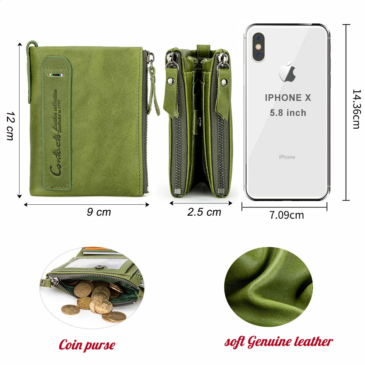 Contacts Womens Leather Wallet Small Bifold Compact Credit Card Case Purse for Ladies with Zipper Pocket Genuine Leather Wallet250906