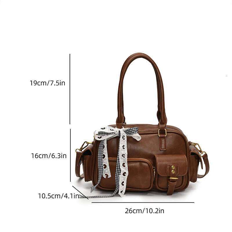 Simple Retro Square Fashionable Bow-Decorated Shoulder Versatile Popular Commuter New Style Exquisite Boston Bags
