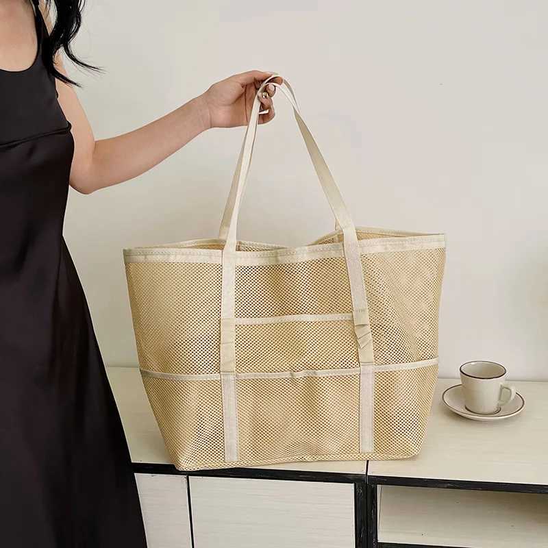 Oversized Shoulder Tote Bags For Women Mesh Fabric Hollowout Multipocket Big Capacity Shopper Beach Handbags 2024 Summer W250911