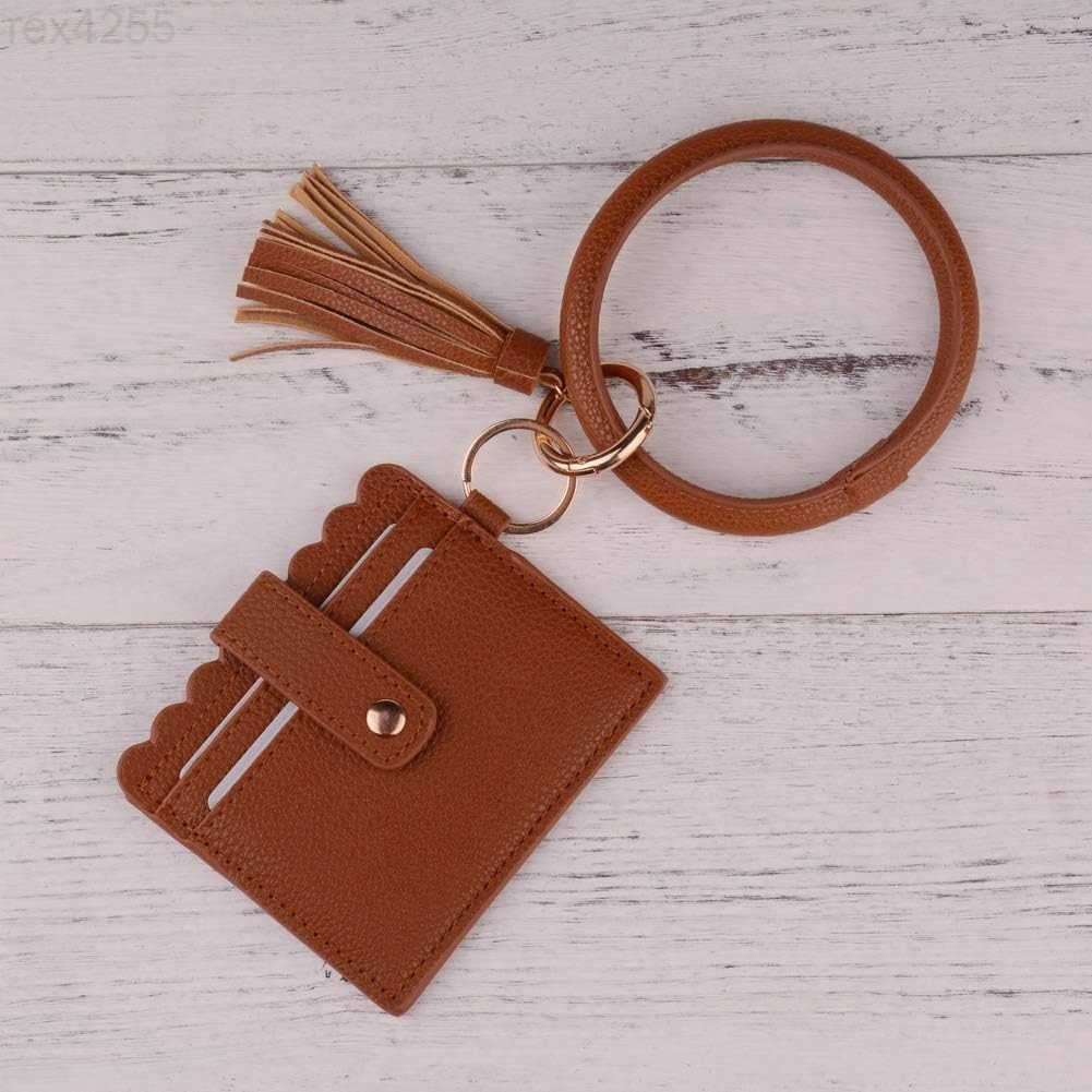 Multifunctional Bangle Key Ring Card Holder PU Leather Round Keychain With Matching Wristlet Wallet For Women GirlsW250911