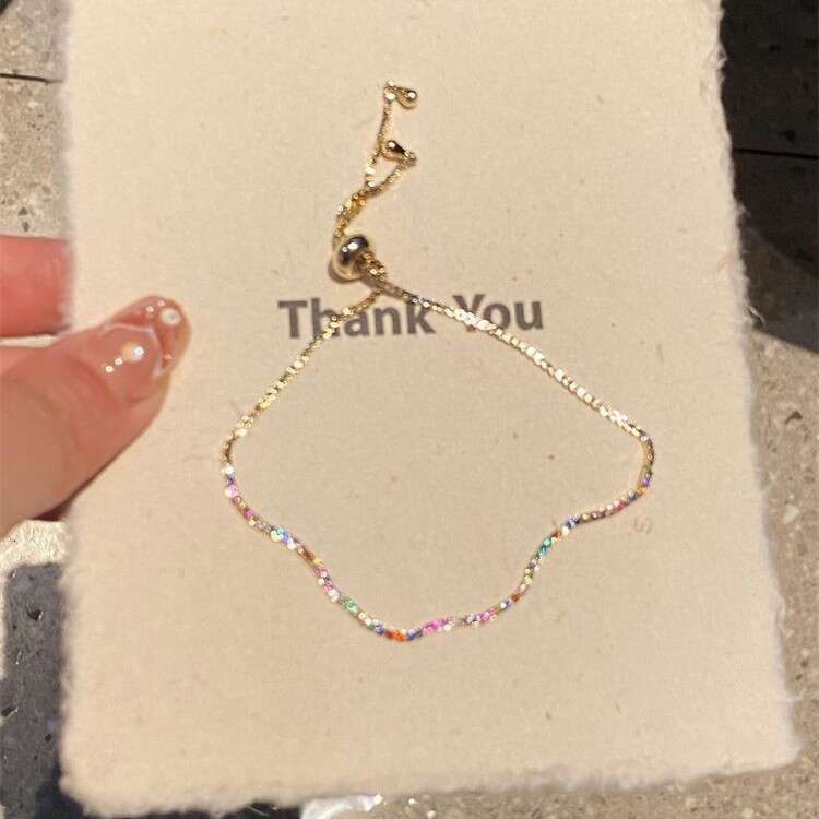 Dopamine Colorful Wave Zircon Ultra-fine Bracelet for Women, Light , Niche, Exquisite Design, High-end Feel, Versatile Hand Jewelry