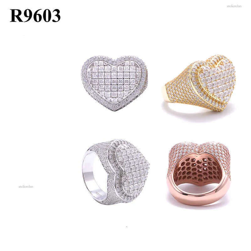 Dia hair hip-hop jewelry heart-shaped full dia moissanite sterling sier trendy brand personalized mens and womens ring
