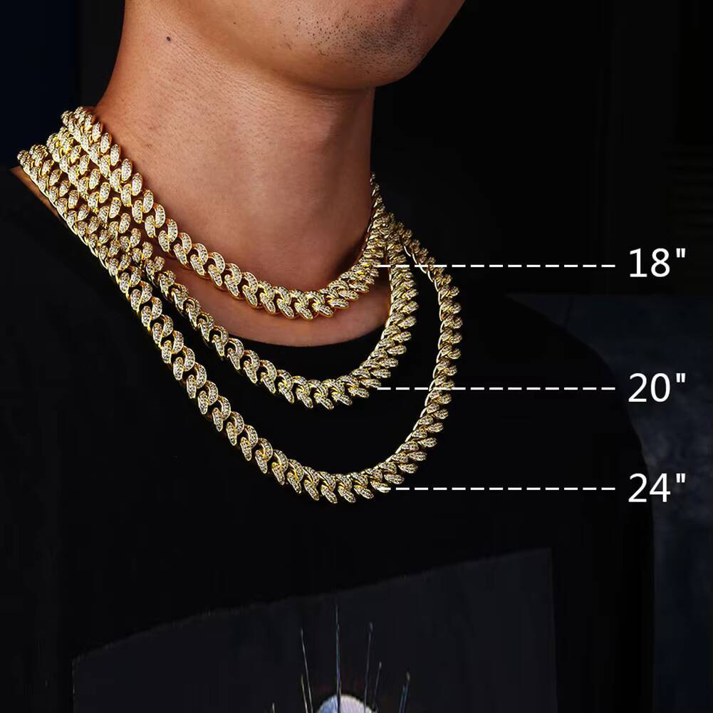 KRKC Wholesale 12mm 14K Gold Plated Hip Hop Jewelry 5A 2 Rows Iced Out CZ Diamond Cuban Link Chain Necklace