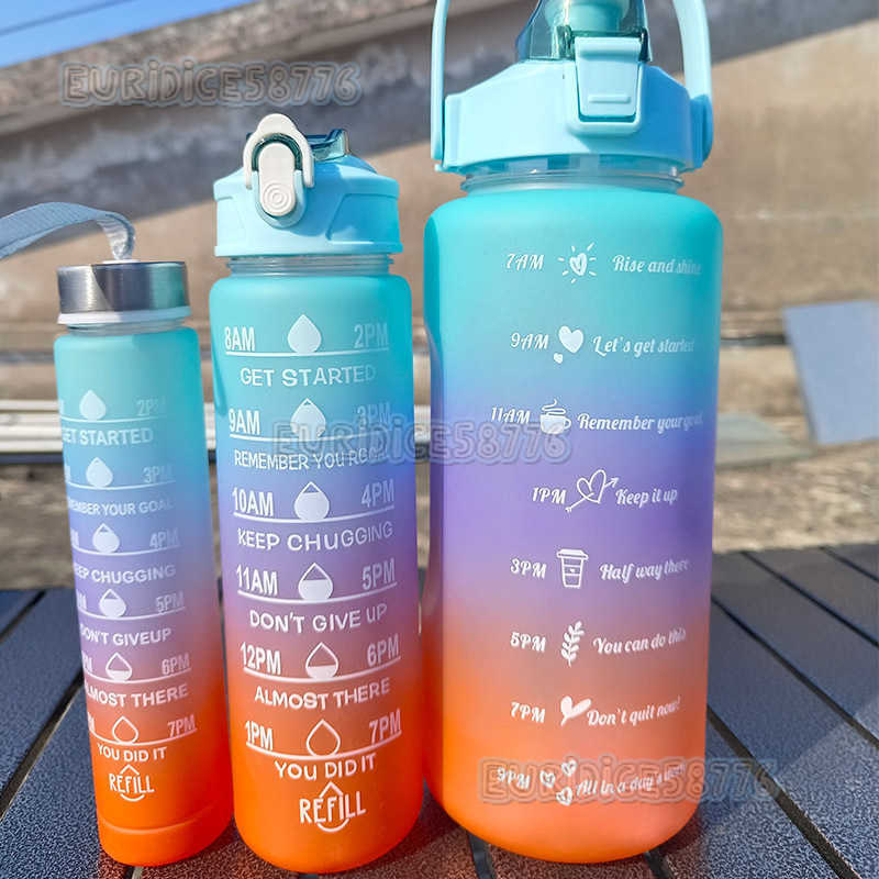 Fashion Matte Gradient Large Capacity Plastic Cup Threepiece Set Portable Sports Water Bottle Outdoor Cup H250911