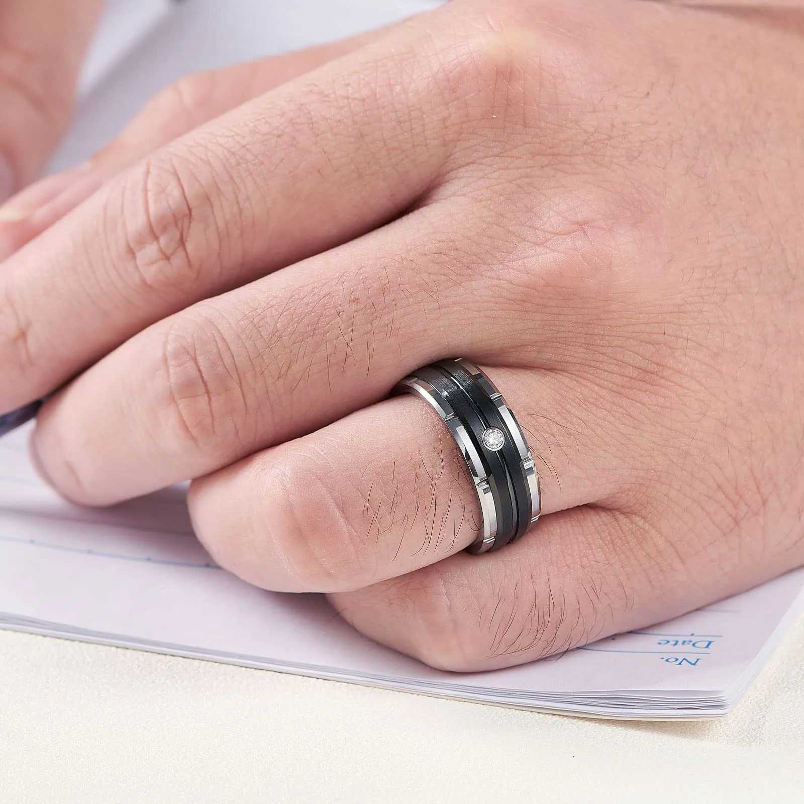 Fashion Couple Rings Womens White Rhinestones Zircon Ring Sets Mens Stainless Steel Zircon Stones Rings Wedding Band Jewelry W250911