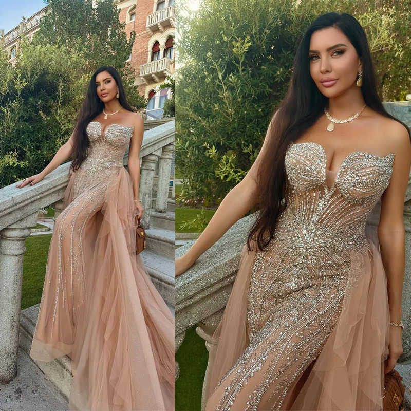Embellished Prom Dress Intricate Exquisite Stunning Beaded Crystal Luxury Evening Gown With Detachable Train Elegant Back Dress