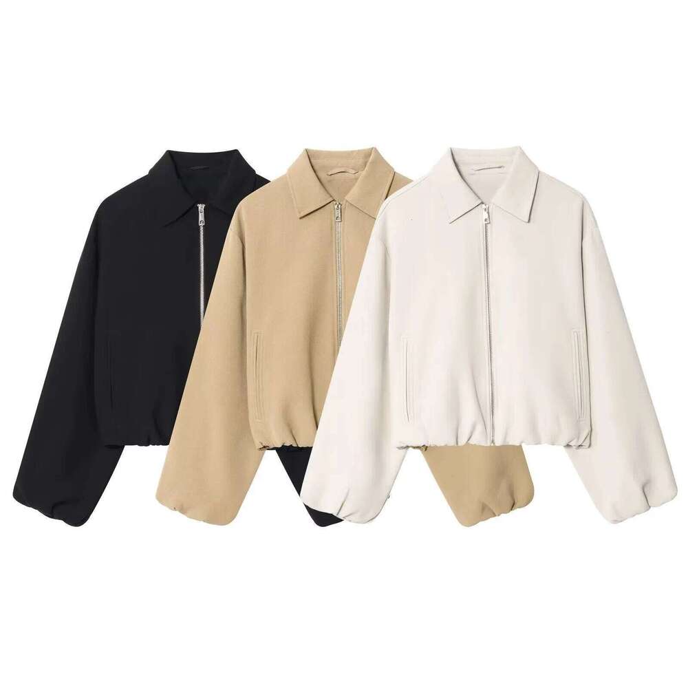 Bsk&Traf2025 Autumn New Women's Casual Fashion Simple Temperament Loose Lapel Long Sleeve Zipper Puff Jacket