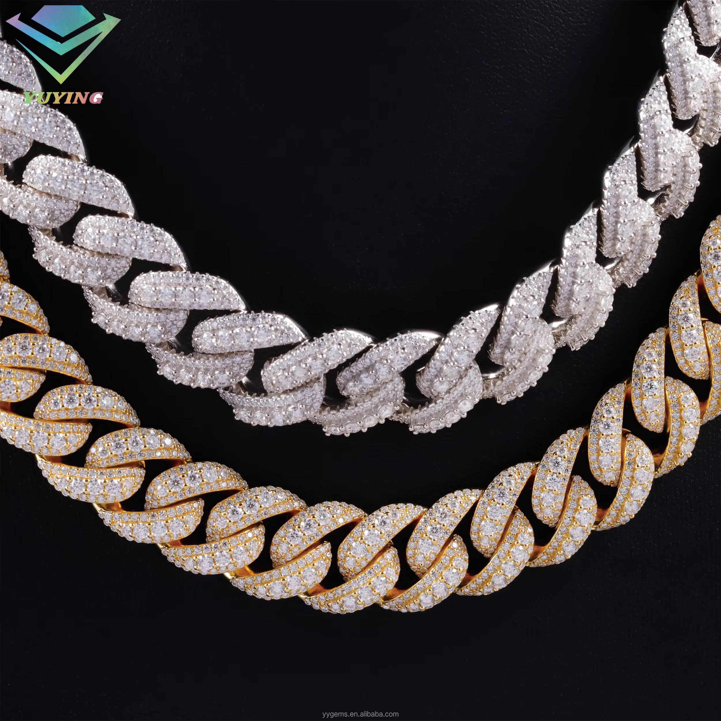 Miami Ice Out Necklace Solid 925 Silver with Moissanite Diamond 18k Gold Plated White Gold Cuban Link Hand Made Chain