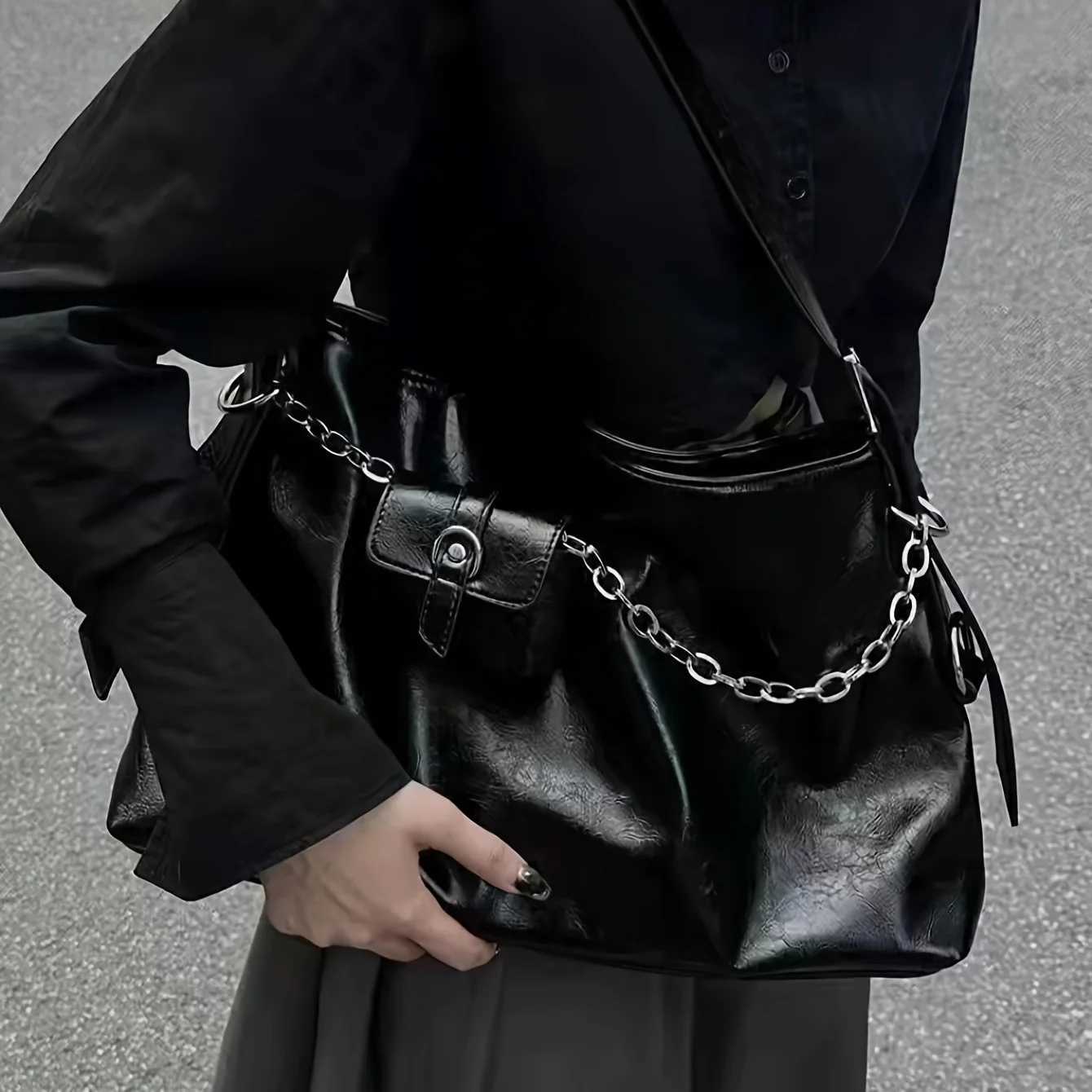 Black Womens Shoulder Bags Large Capacity PU Chain Crossbody Bag With A Small Wallet Bag For Female Z250911